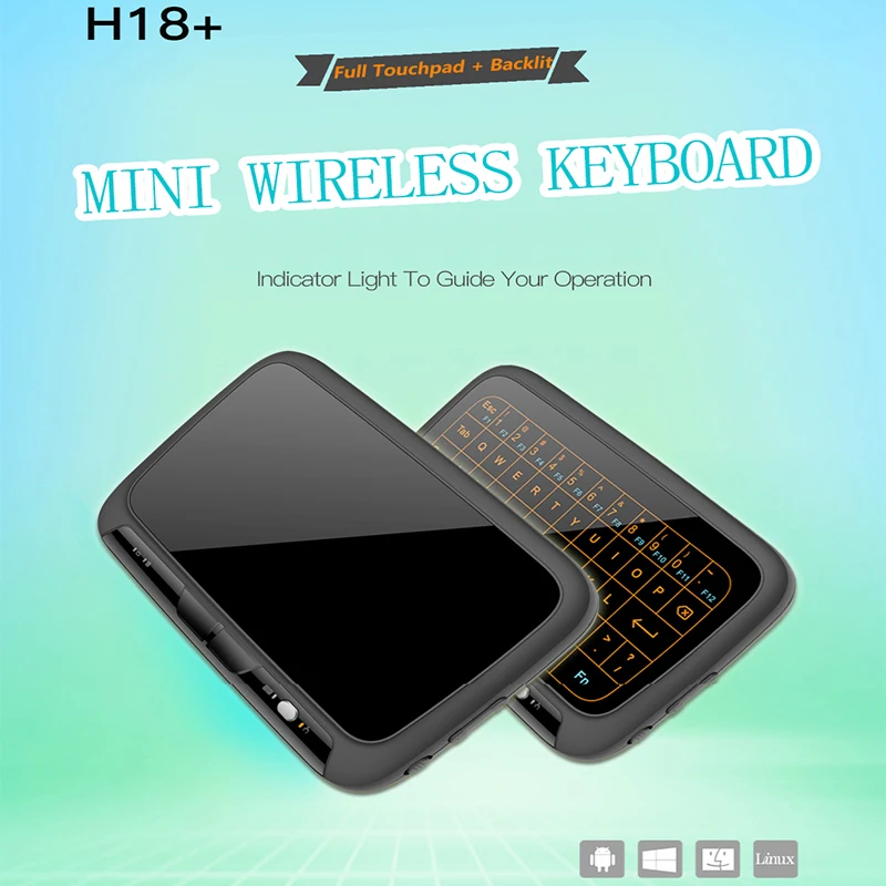 H18 + Bezdrátové Vzduch Myš Mini Klávesnice na celou Obrazovku Dotykem 2,4 GHz Qwerty Klávesnice, Touchpad S Funkcí Podsvícení Pro Smart TV, PC