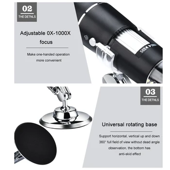 1000X USB Digitální Mikroskop Lupa Kapesní Přenosný Fotoaparát Rozhraní Elektron Nastavitelné LED Mikroskopy S Držákem
