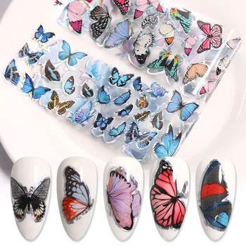 10Pcs Butterfly Nail Fólie Sada Holografie Nálepky na Nehty Umění Nálepky Posuvníky Přenosu Papíru Zábaly, Manikúra Dekorace
