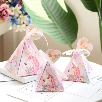 10ks Unicorn Candy Dárkové Krabičky Papírové Dárkové Tašky Candy Flower Box Svatbu Narozeniny Čokoládový Obal Sáčku s Tagy a Stuhy