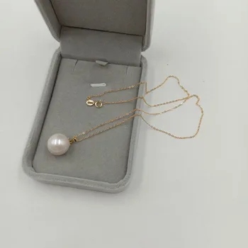 18 palců 925 stříbrný řetěz perlový přívěsek náhrdelník, příroda, sladkovodní pearl v 14-17 mm velká perfektní kolo,AA-18k zlaté pokovování