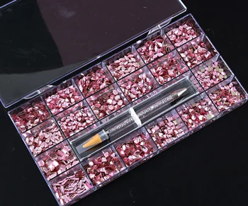 1Box(1000ks Růžové Kamínky)Nail Art Příslušenství Kit(PEN)Křišťálové Sklo Pro UV Gel na Nehty Design, nehty Manikúra Dekorace #7-8