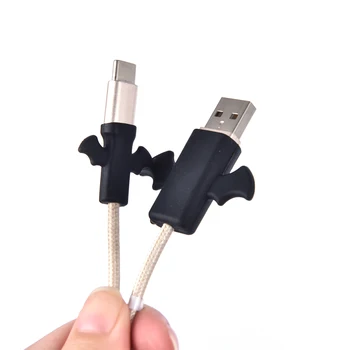 1Set Bat Styl nedošlo k Poškození Chránič Kabelu, Datový Kabel Drát Univerzální Silikonové USB Nabíječka Saver Kryt Černý