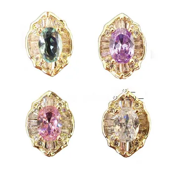 1ks Luxusní Zirkon Šperky 7*8mm Krychlových Sklo Ovál Crystal Kamínky 3D Kovové Diamant Pokryté Nail Art Design Doplňky H&*&