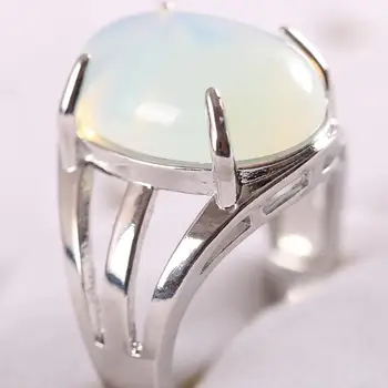 1ks Prsten Šperky Pro Ženy, Dárek, Přírodní Oválný Kabošon CAB Korálek Bílý Opál Kámen Nastavitelný Prst Prsten K189