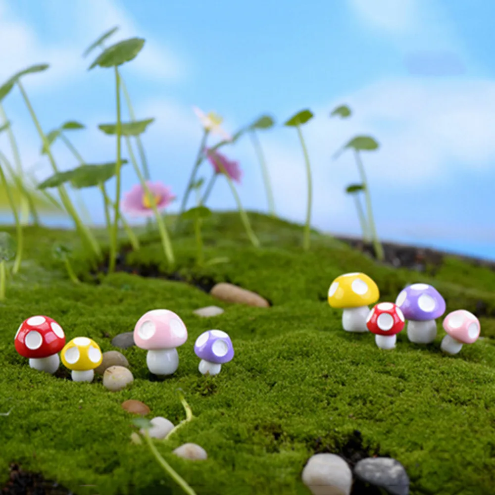 10ks Houby Terária Figurky Víla Zahrada Miniatur Strana Zahradní Mini Mushroom Garden Ornament Pryskyřice Řemesla Dekorace