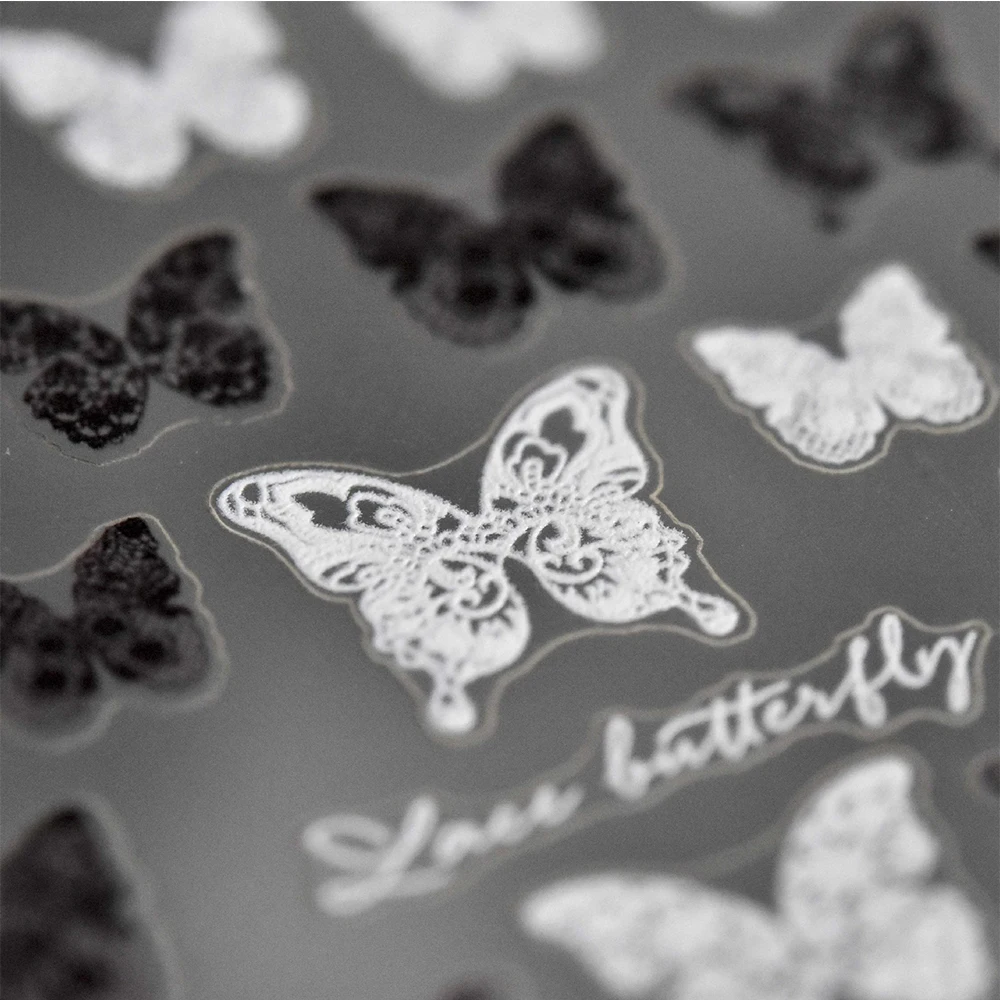 5D Krajky Butterfly Rose Květina Nehty Samolepky Japonské Black White Self-Omezení Jezdce Obtisk Kouzlo Nail Art Dekorace