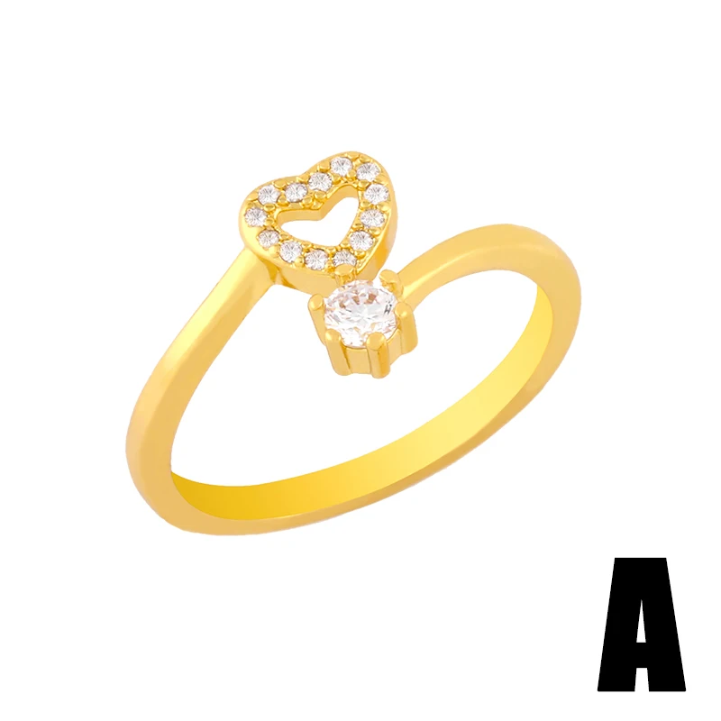 FLOLA Zlatý Řetěz Otevřené Manžety Prsteny Pro Ženy Bílý Kámen Vydláždit Prsten Srdce CZ Crystal Nastavitelná Stohovatelná Velkoobchod Šperky rigj94