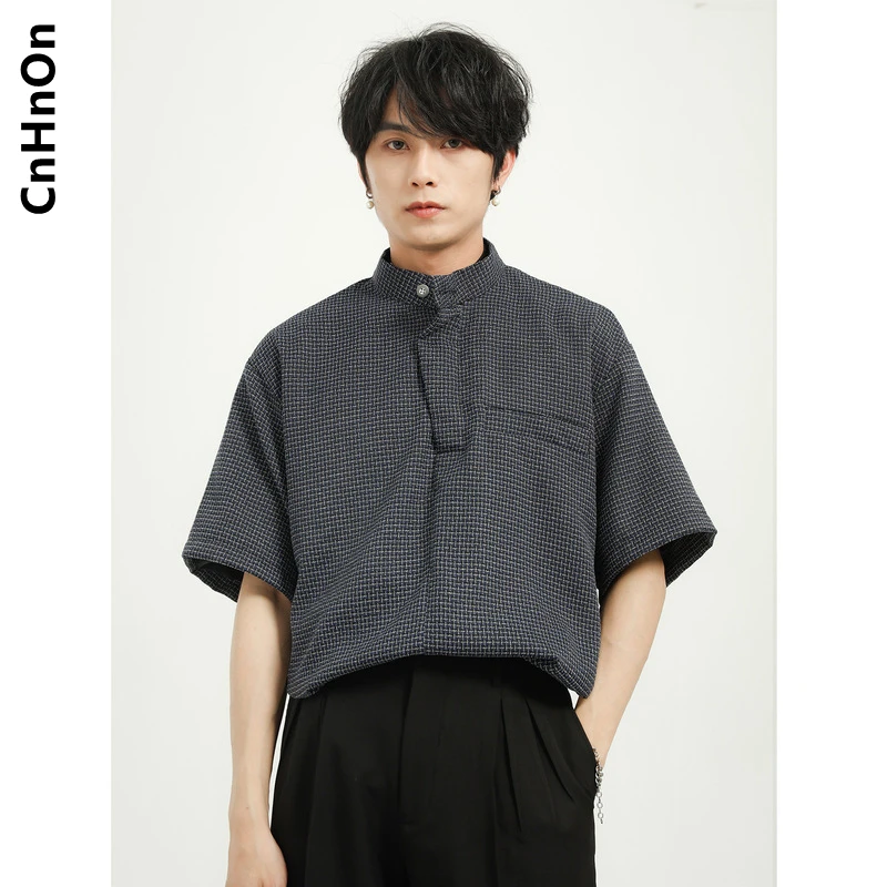Jaro a léto nové produkty korejský styl módní kostkované límcem-krátký rukáv tričko pro muže M6-A-ZB06