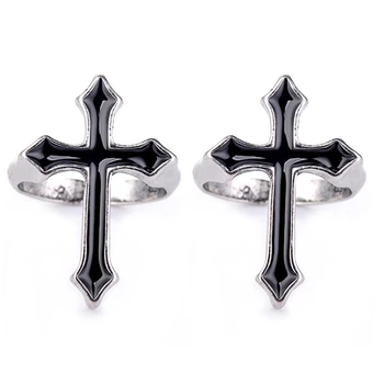 2 Ks Vintage Černý Kříž Otevřené Prsten Unisex Módní Gothic Metal Barva, Prst Prsten pro Muže, Ženy Strana Šperky Dárky