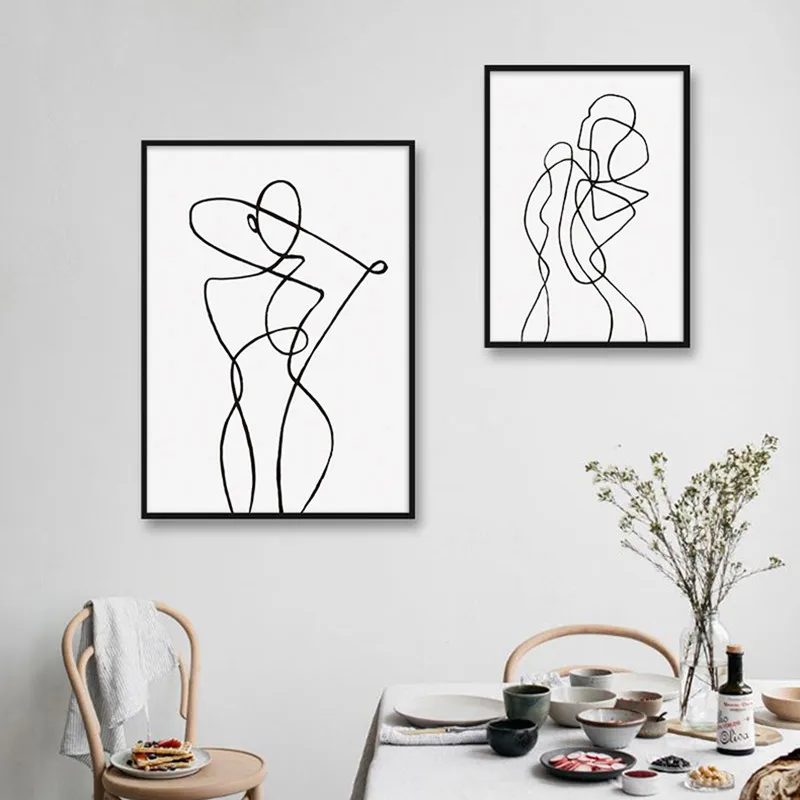 Nordic Minimalistický Postavy Linie Umění Sexy Žena Tělo Nahá Zdi Plátno Malby Kresby Plakáty, Tisky Dekorace pro Obývací pokoj