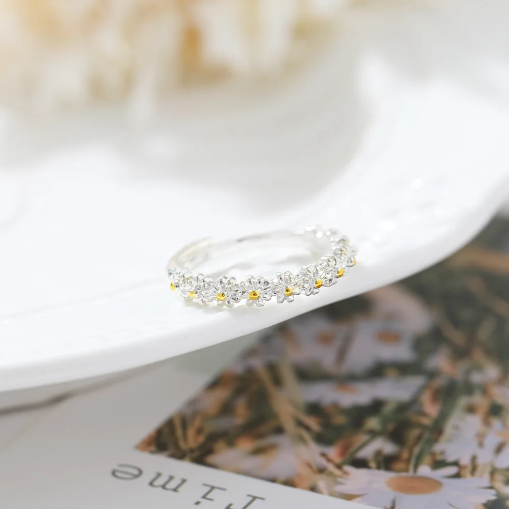 Vintage Daisy Květinové Prsteny pro Ženy korejský Styl Nastavitelné Otevření Prst Prsten Nevěsta Svatební Zásnubní Módní Šperky Dárek