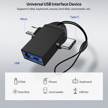 2 v 1 OTG Adaptér USB 3.0 Samice Na Micro USB Samec a USB-C Konektor Samec Hliníkové Slitiny na Cestách Converter Pro Smartphone