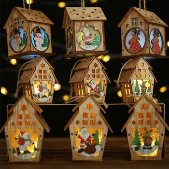 2019 nové Vánoční dřevěné dekorace kabině světlo s osvětlením přívěsek Vánoční strom, ozdoby DIY malý dům rozvržení scény