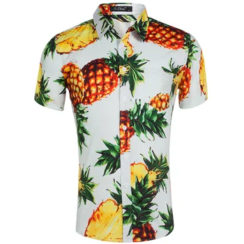 2021 Letní Módní Pánské Tričko Tisk Beach Party Pro Volný Čas Muži Havajské Košile Krátký Rukáv Oblečení