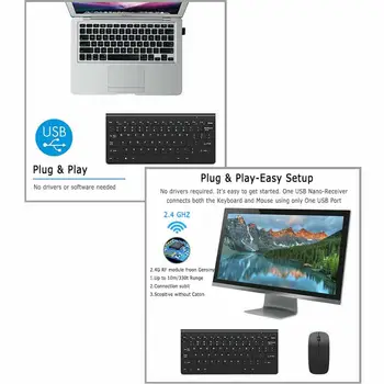 2021 Nové 2.4 GHz Slim Bezdrátová Klávesnice Bezdrátová Myš Mini Multimediální Klávesnice Myš Combo Set pro Notebook Laptop Desktop PC