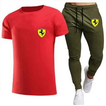 2021 Nové Letní Módní Tištěné T-shirt + Kalhoty 2-piece Suit pánská Sportovní Oblek Ležérní Volné Běžecké Oblečení, Pánské Sportovní oblečení