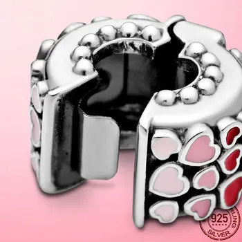 2021 Nový Hot Prodej 925 Sterling Silver Červené A Růžové Srdce Kouzlo Clip fit Originál Pandora Náramek Stříbrné Šperky Valentine Dárek