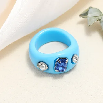 2021 Vintage Pryskyřice Akrylové Barevné Crystal Prsteny pro Ženy Korea Cool Mramorový Vzor Transparentní Prsten Prst Prsten Šperky Žena