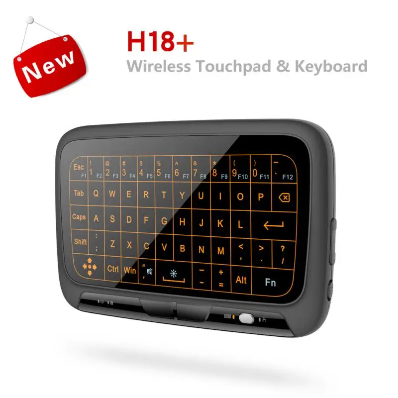 H18 + Bezdrátové Vzduch Myš Mini Klávesnice na celou Obrazovku Dotykem 2,4 GHz Qwerty Klávesnice, Touchpad S Funkcí Podsvícení Pro Smart TV, PC