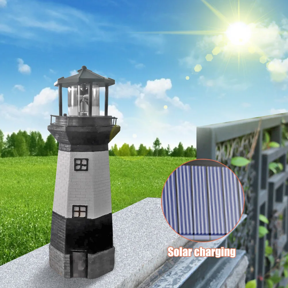 Maják Tvar Sluneční Světlo LED Zahradní Plot Dvoře Venkovní Dekorace Smart Sensor Maják Rotující Lampa