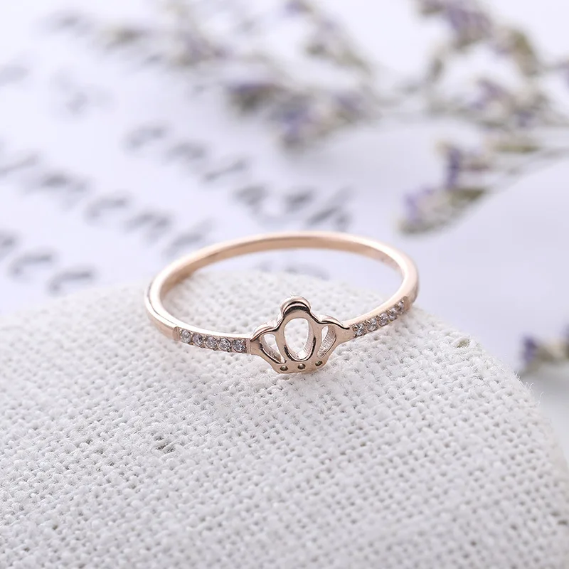 Rose gold barevné nerezové oceli crystal crown prsteny pro ženy, příslušenství anillos, módní prst prsten šperky prsteny ženy bague