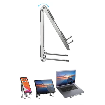 3 v 1 Skládací Kovový Notebook Stand Přenosný Telefon Tablet Držitel Adjustable Notebook Stand pro Macbook Pro iPad, Hliníkový Držák