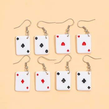 4 Páry Kreativní Poker Přívěskem Náušnice pro Ženy Legrační Roztomilý Srdce Hrací Karty Geometrické Mladá Dívka Módní Y2k Šperky Bijoux
