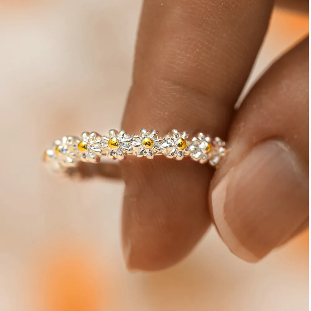 Vintage Daisy Květinové Prsteny pro Ženy korejský Styl Nastavitelné Otevření Prst Prsten Nevěsta Svatební Zásnubní Módní Šperky Dárek