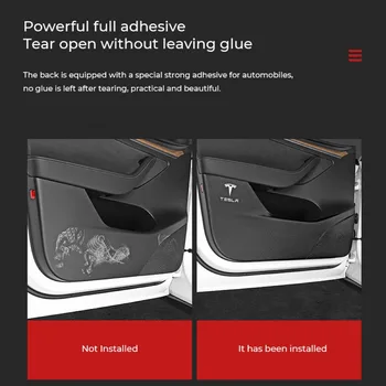 4KS Car Styling Carbon fiber Kožené Dveře Anti-kick Pads Ochranný Film Proti prachu Nálepka pro Tesla Model 3 Y Auto Příslušenství