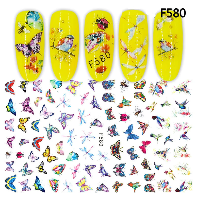 3D Nail Sticker Různých Krásných Akvarel Motýl Samolepky Manikúra Posuvníky Krásná Vážka Nálepky Na Nehty