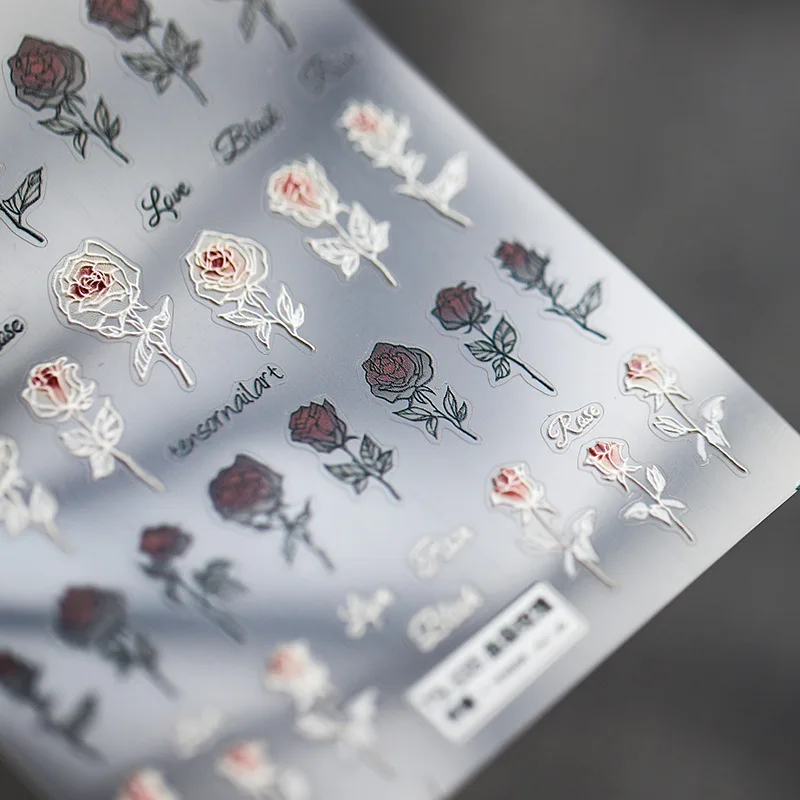 8*10.3 cm 3D Růže Květ Hřebík nálepky Multi-stylu Daisy Vzor v Černé, Bílé Samolepky pro manikúru DIY nálepky na nehty