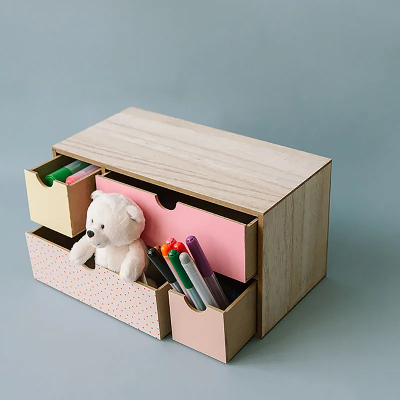 Dřevěný Box Rangement Maquillage Organis Desktop Boxy Pro Kosmetiku, Šperky A Různé Předměty Zásuvka Typ Dětí