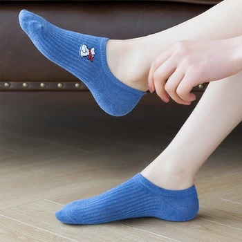 5 Párů Mnoho Nové Bavlněné Ponožky Dámské Kotníkové Krátké Roztomilé Legrační Ležérní Módní Ponožky Set Kawaii Bílé Ponožky Animal Print Silikonové Pata