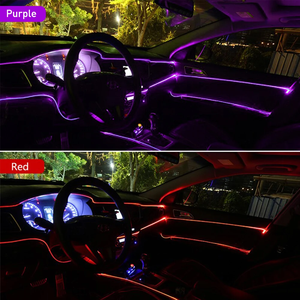 2M LED Okolního Světla Vozu Osvětlení Interiéru EL Elektroinstalace Neon Strip Flexibilní Atmosféru Lampa pro Auto Strana DIY Dioda Cigaretu Plug