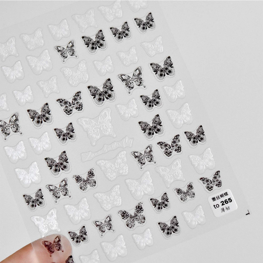 5D Krajky Butterfly Rose Květina Nehty Samolepky Japonské Black White Self-Omezení Jezdce Obtisk Kouzlo Nail Art Dekorace