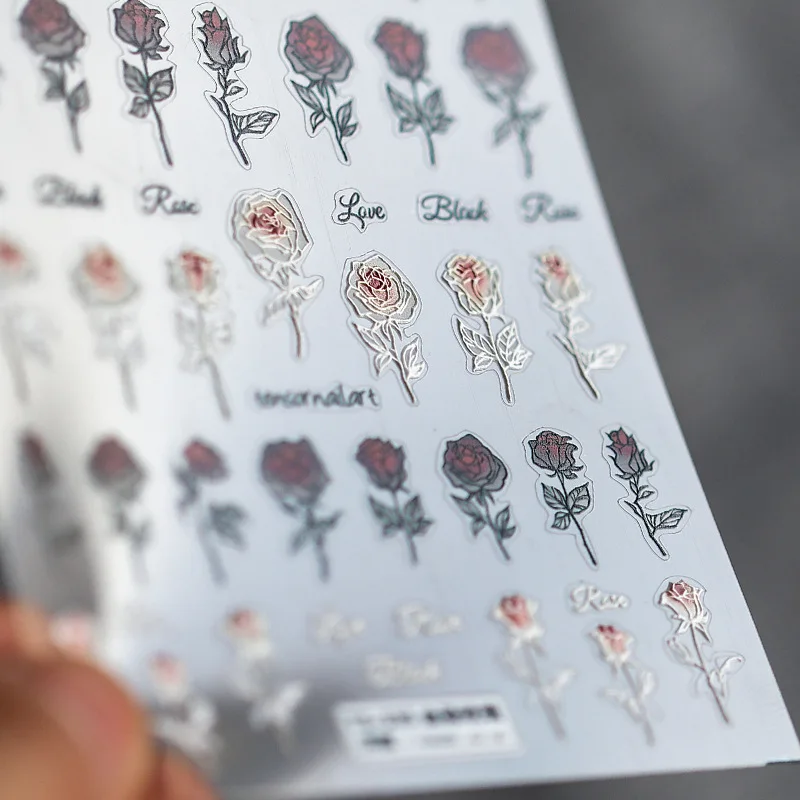 8*10.3 cm 3D Růže Květ Hřebík nálepky Multi-stylu Daisy Vzor v Černé, Bílé Samolepky pro manikúru DIY nálepky na nehty