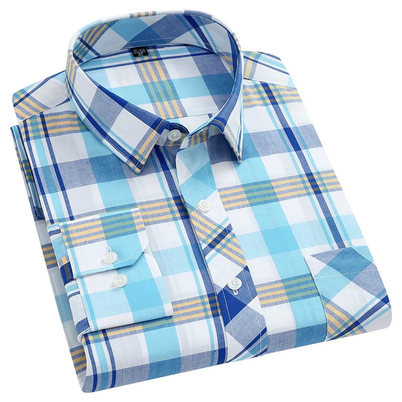 AOLIWEN značky men bavlna velké velikosti 6XL kostkované dlouhý rukáv košile pro muže jaro ležérní trend odvod potu soft slim tričko
