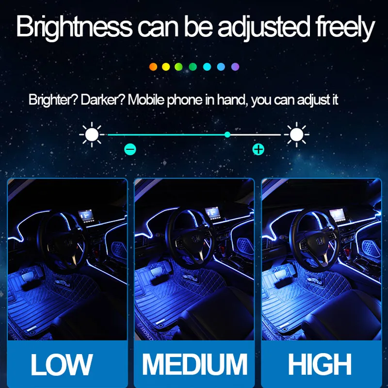 Flexibilní Auto Atmosféru Světla APLIKACE Hudba Ovládat Neon Drát Strip Light Interior RGB Ambient Light Car Styling Dekorativní Lampy