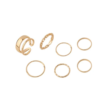 7PCS/SET Korea Módní Smíšené Minimalistický Prsten Sada Geometrické Kulaté Kovové Zlato, Stříbrné Barevné Manžety Otevřené Prsteny Šperky Pro Ženy