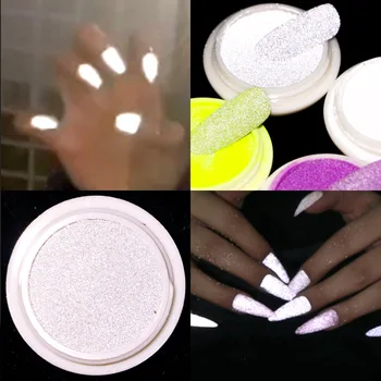 8 Barev Nail Art Reflexní Fluorescenční Prášek Nehty Umění Buling Nehty Glitter