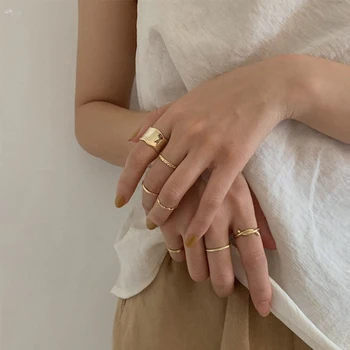 8ks/set Korea Módní Minimalistický Prsten Sada Geometrické Kulaté Kovové Zlaté Barvy Ženy Šperky Prsteny