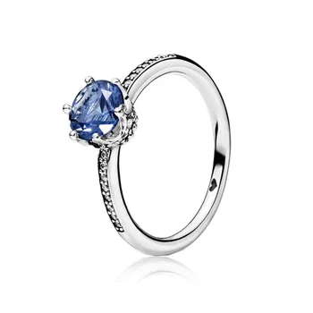 925 Sterling Silver módní Prsten Modré Šumivé Koruna Prsteny S Krystalem Pro Ženy Svatební Party Dárek módní Šperky