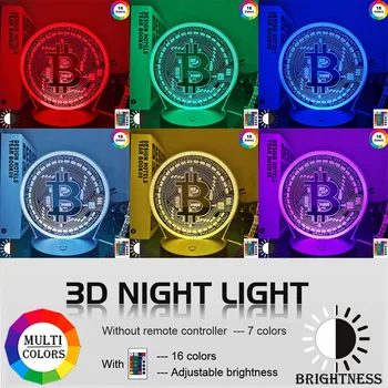 Akrylové Led Noční Světlo Bitcoin pro Pokojové Dekorativní Noční světlo Dotykový Senzor 7 Barva Měnící Baterie Poháněl Stůl Noční Lampa 3d