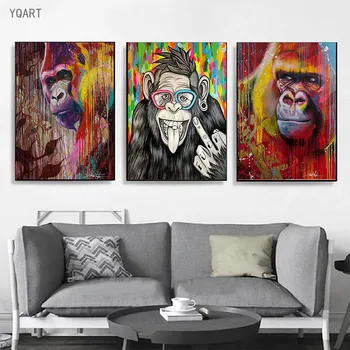 Barevné Opice olejomalba na Plátně Moderní Zvířata Dekorativní Plakáty a Tisk Zavěšení na Zeď Obrázky pro Domácí Dekoraci