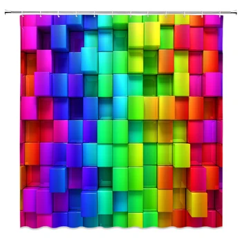 Barevné Rainbow Puzzle Vzor Koupelny Závěs, Dekor Vodotěsné Polyester Geometrické Sprchové Závěsy 150*180cm a 180*180 cm