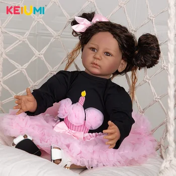 DIY Účes Reborn Baby Girl Batole Panenky Černé Kůže Silikonové 55 CM Látkové Tělo Miminka Panenky S Náhodnými Hračky Pro Děti Dárky