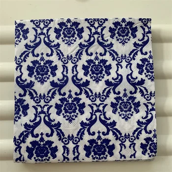 Decoupage Vintage Ubrousek, papír, svatba, narozeniny, party elegantní tkáně modrý květinový vzor šátek krásný stůl dekor 20