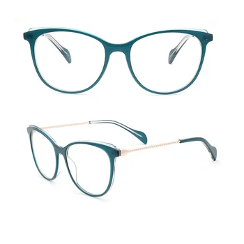 Dámské Kulaté Brýle Rámy pro Ženy Cateye Acetátové Brýlové obruby Kovové Plné Rim Módní Retro Vintage Tenké Brýle Rámy