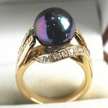 Dámský nový elegantní šperky 18KGP s krystal &zdobené 12mm fialová shell pearl ring(#7.8.9)